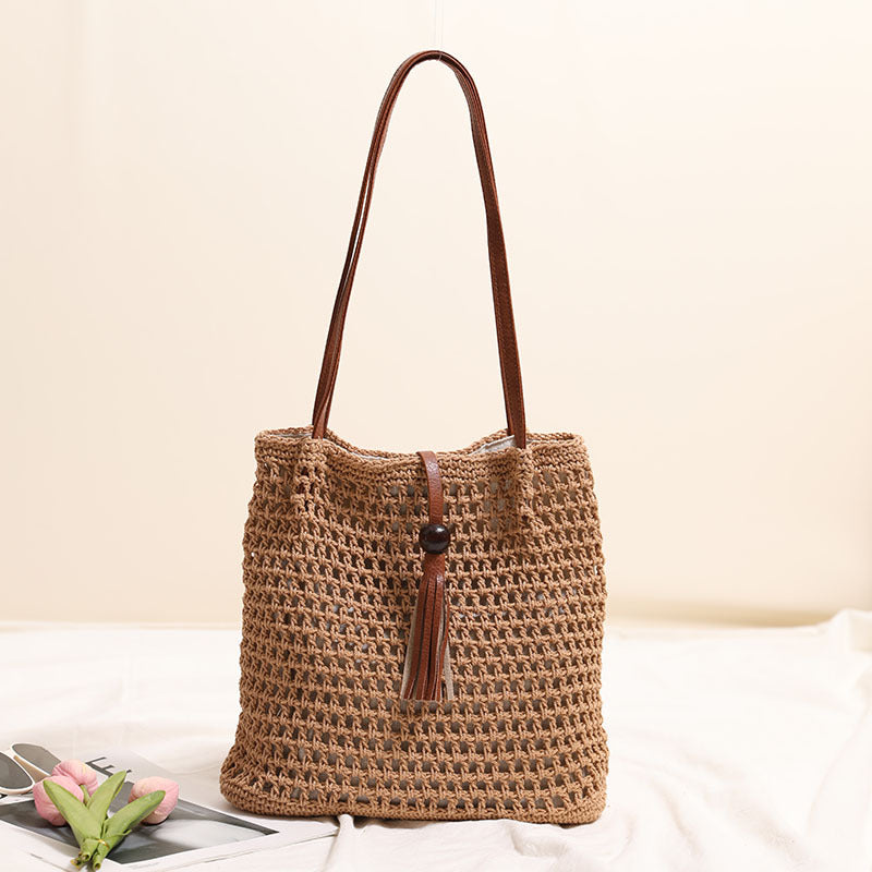 Cotton Thread Wooden Bead Hollow Coffee