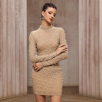 Women Clothing Sexy Tassel Rhinestone Mesh Pearl Sheath Dress for Women