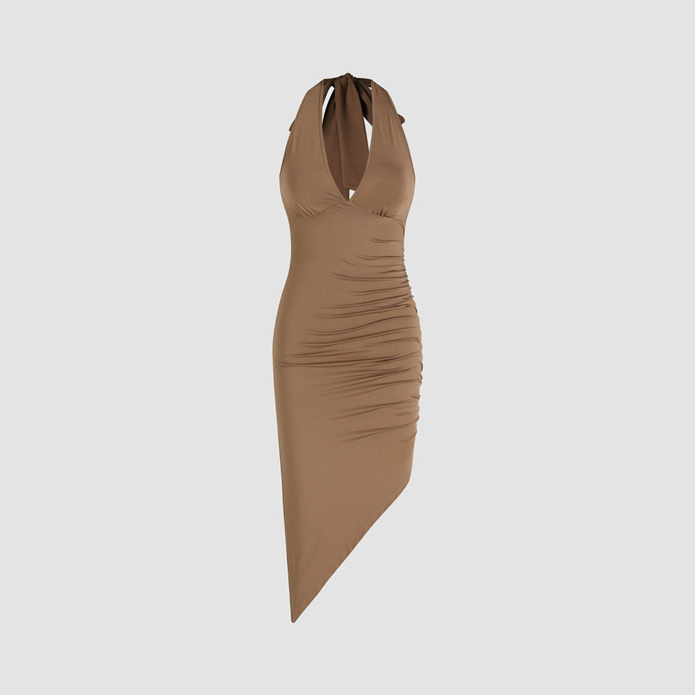 Women’s Asymmetric Backless Halter Party Dress