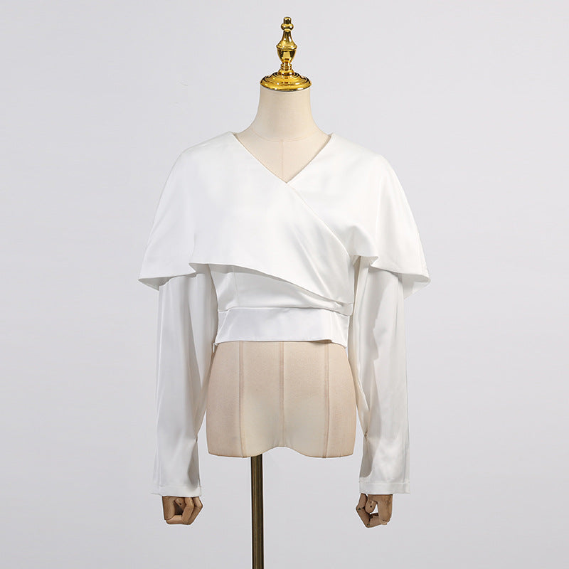 Women's Satin High Grade Shirt Women Autumn Elegant Slim Fit Big Collared Long Sleeve Top