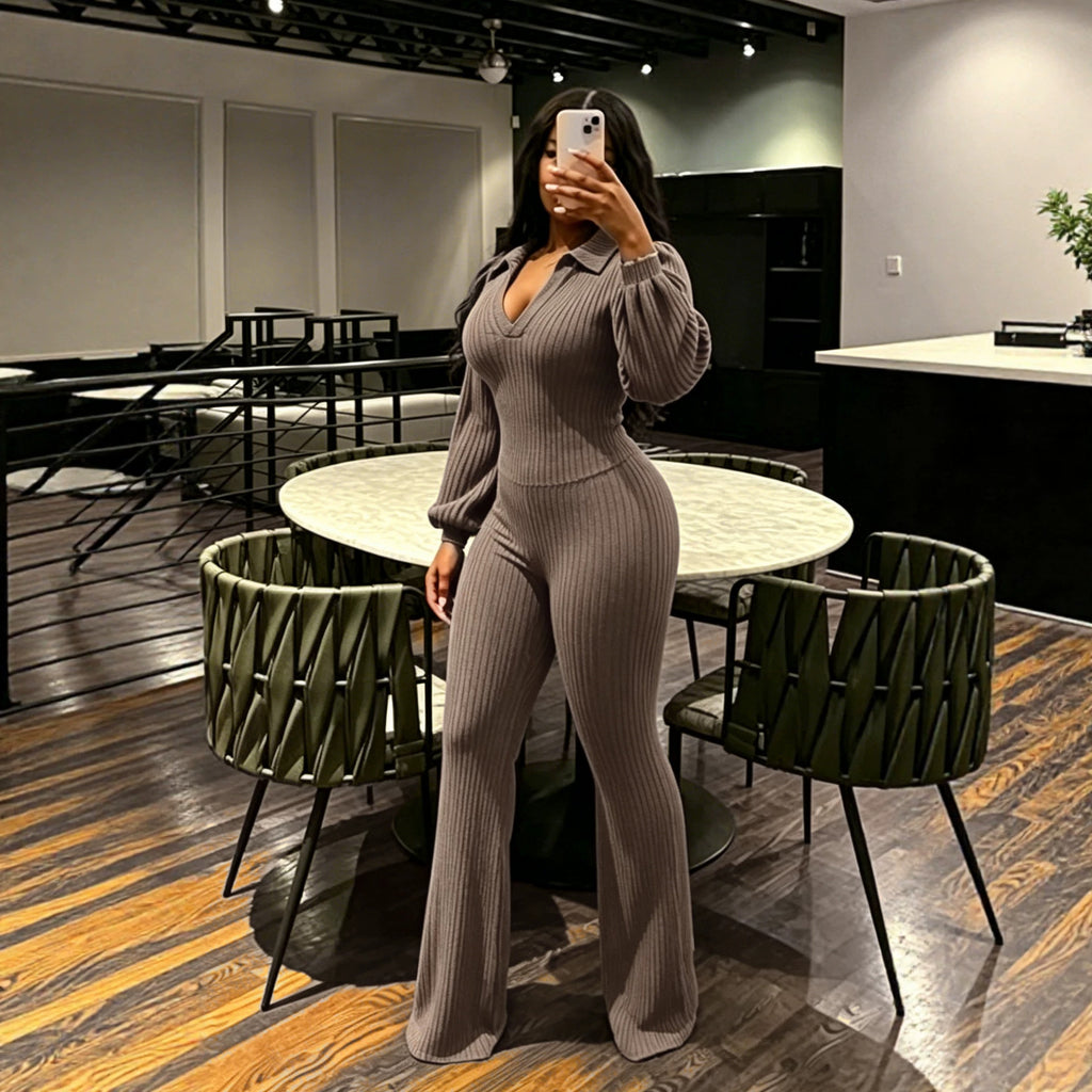Women's Stretch Collared Two-Piece Set