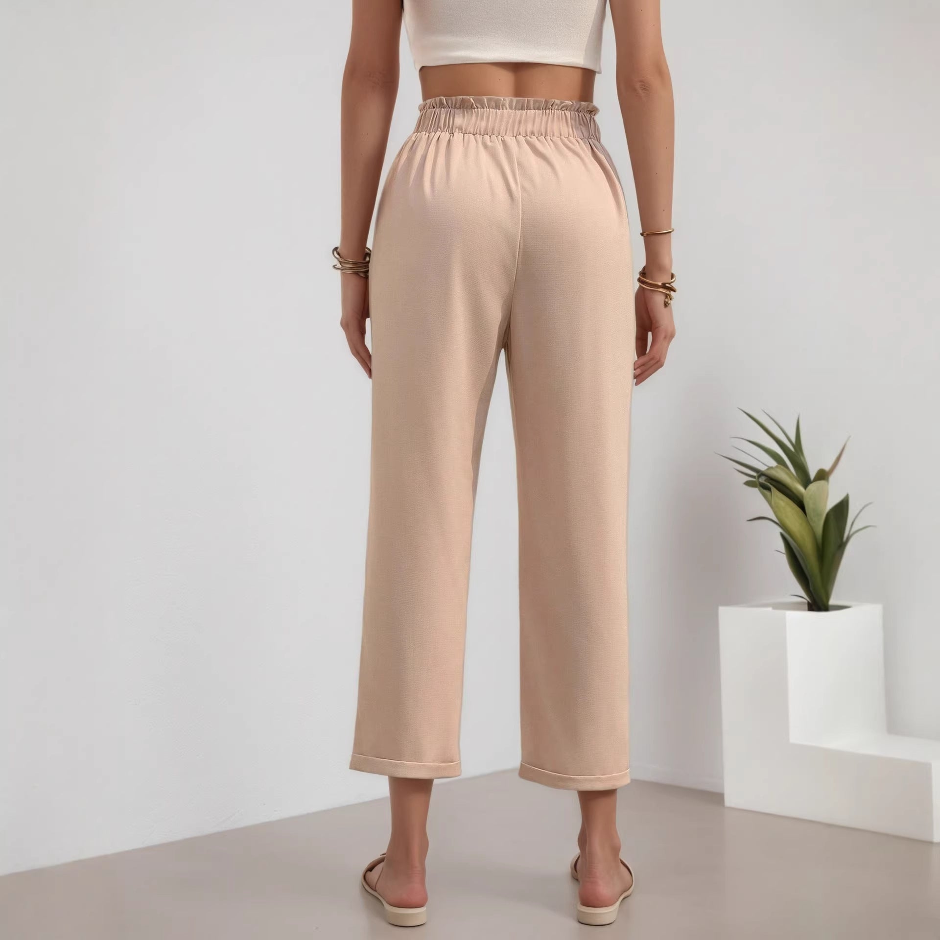Casual Pants Women Spring Summer Women's Plus Size Women's Clothing Office Pleated High Waist Straight-Leg Pants