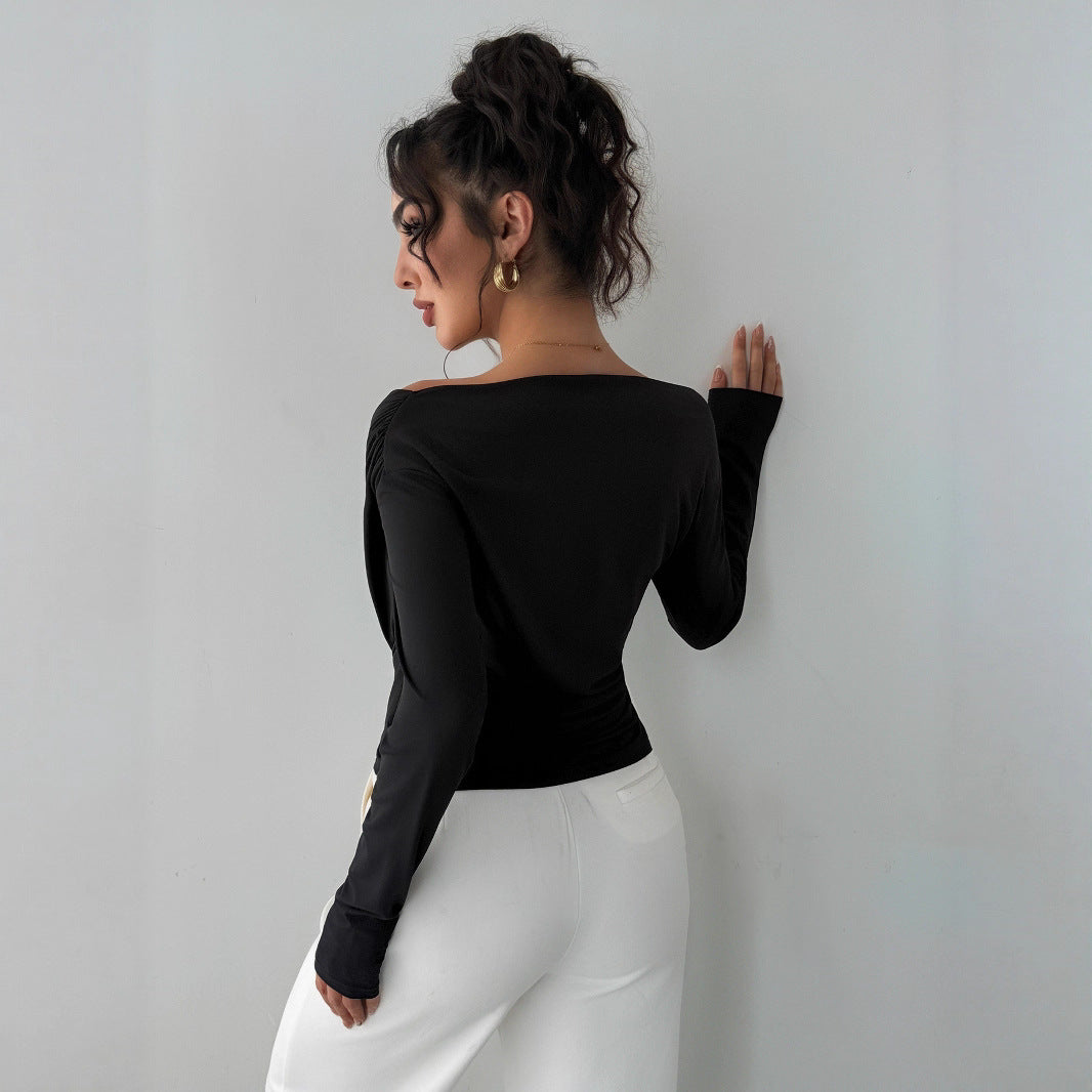 Shoulder-Baring Fitted Long Sleeve Office Top
