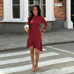 Women's Wine Red Ruffle Dress