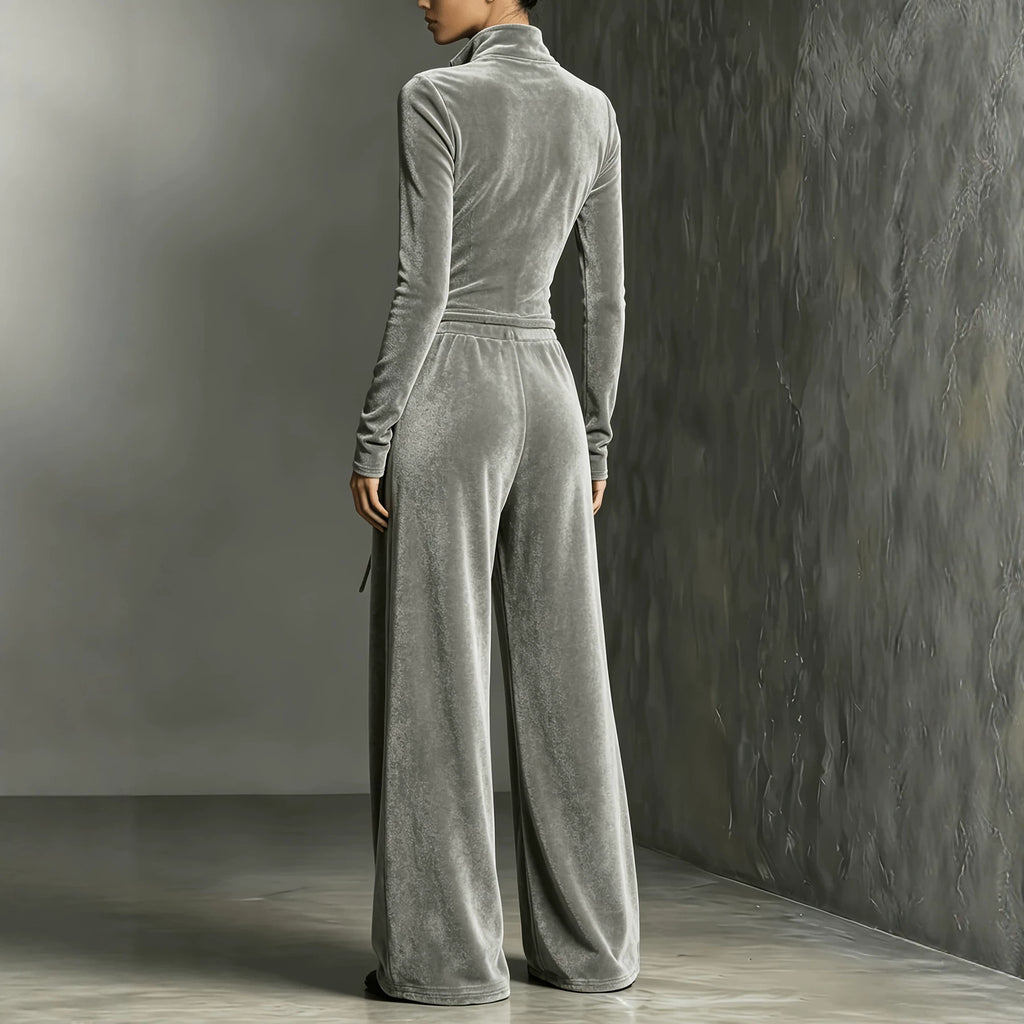 Velvet Long Sleeve Zip Up Jumpsuit