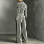 Velvet Long Sleeve Zip Up Jumpsuit