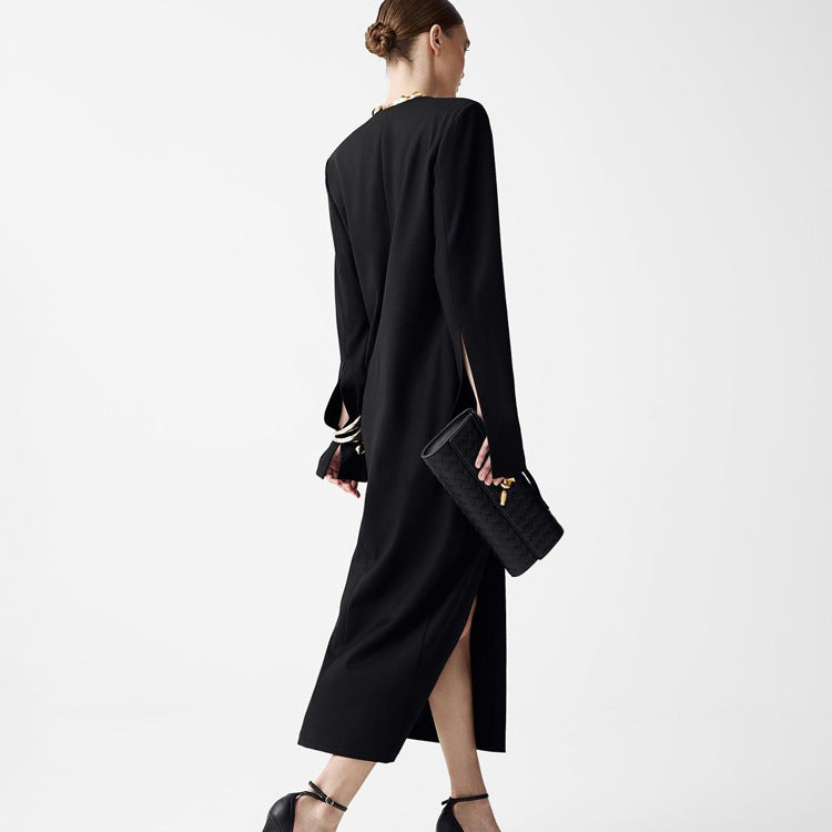 Black Deep V-Neck Slit Maxi Dress