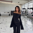 Off-Shoulder Eyelash Lace Slim Fit Blouse