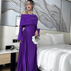Women's Off-Shoulder Pleated Evening Dress
