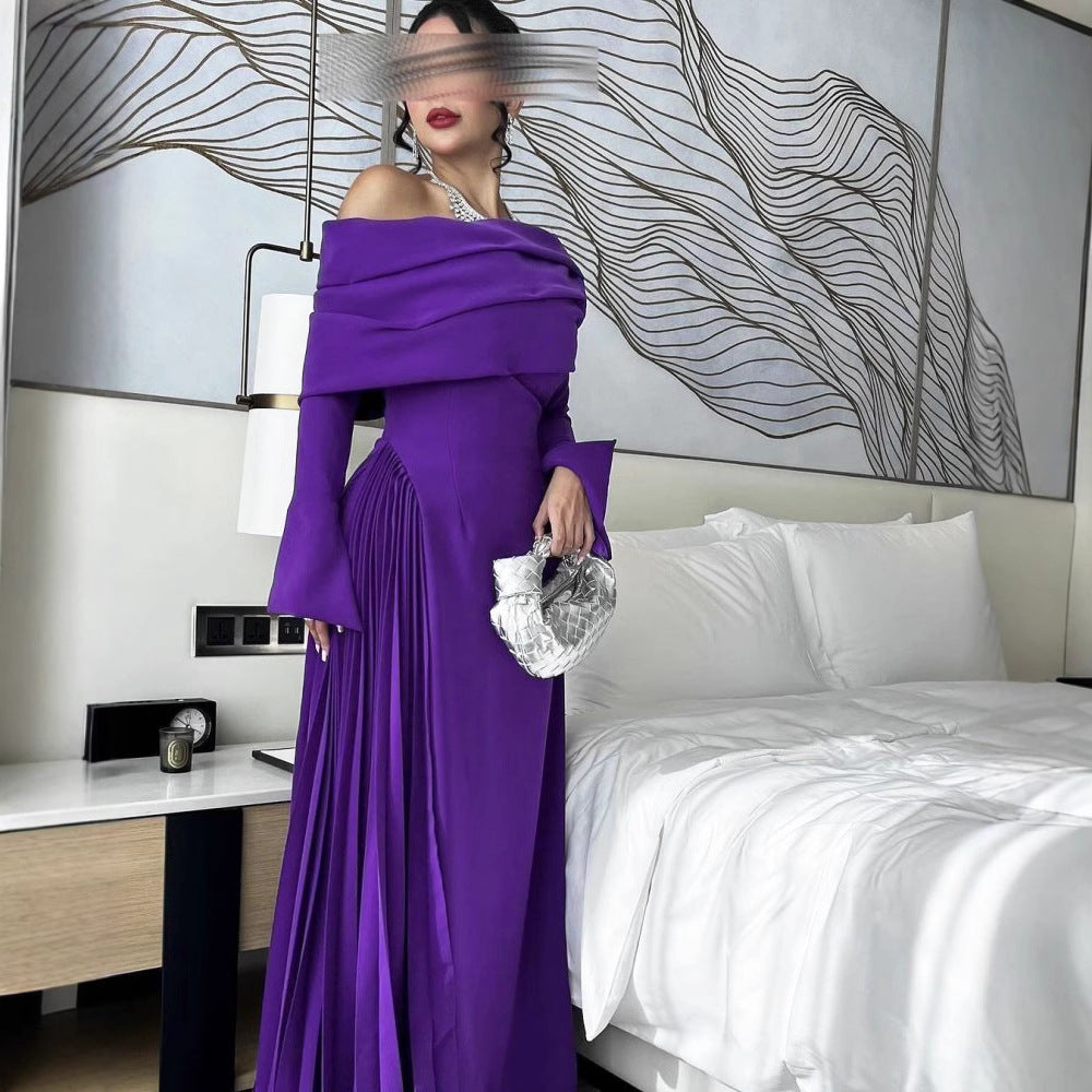 Women's Off-Shoulder Pleated Evening Dress