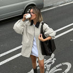 Contrast Lapels Big Pocket Jacket Loose Long