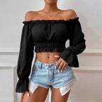 Women's Long-Sleeve Waist-Fit Casual Top