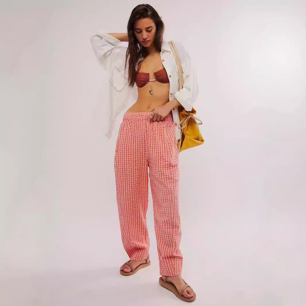 Women's Plaid Straight Leg Pants Women's Thin High Pants