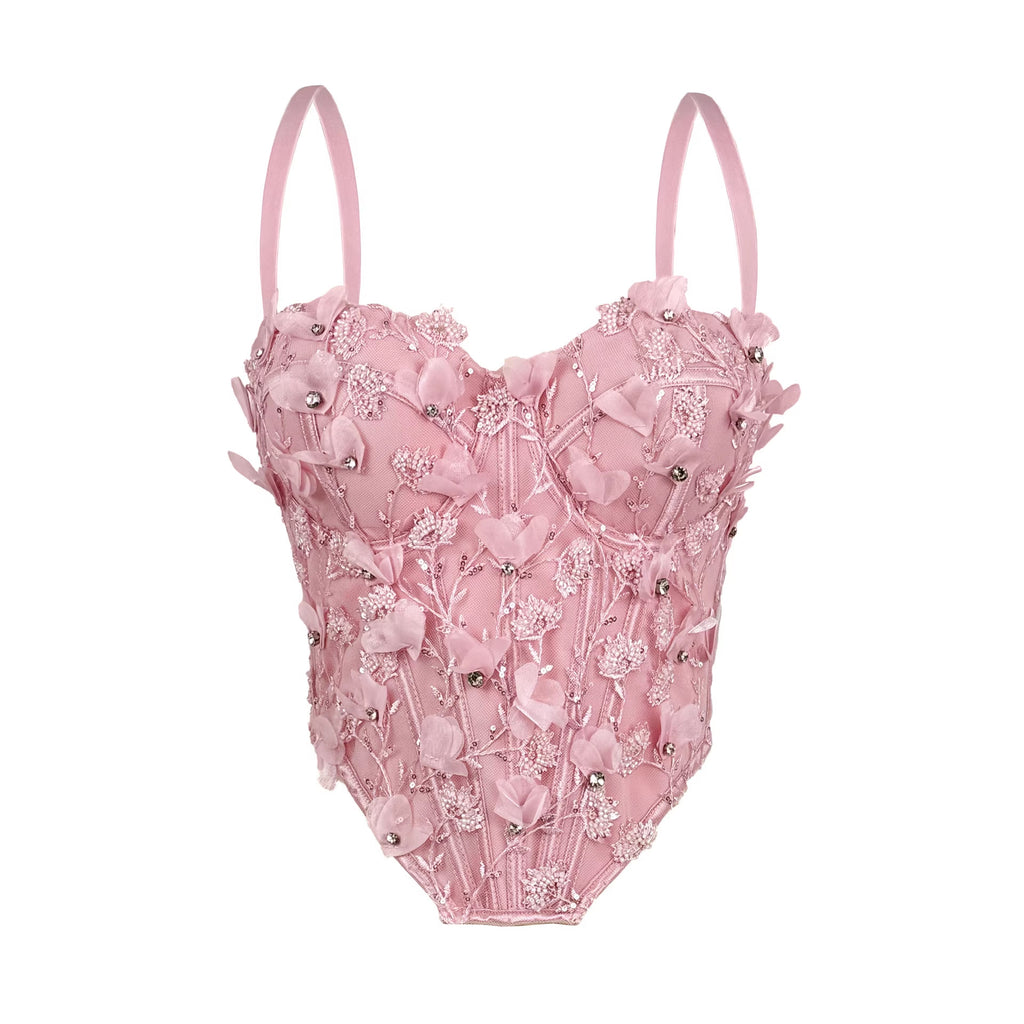 Women's Handmade Floral Beaded Boning Corset Bra Slim Fit With Brassiere