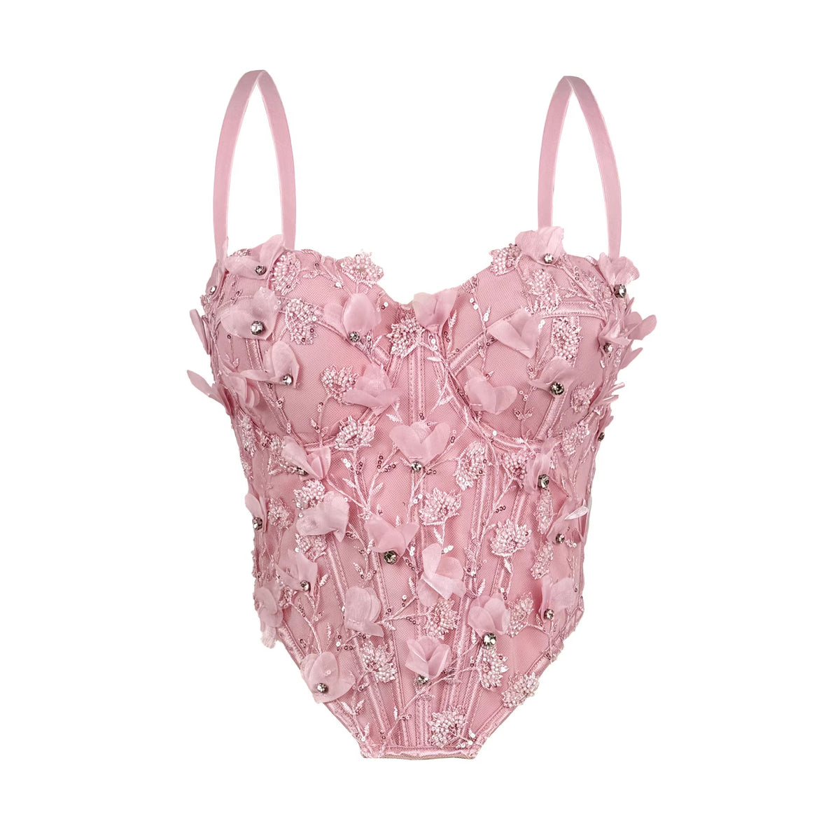 Women's Handmade Floral Beaded Boning Corset Bra Slim Fit With Brassiere