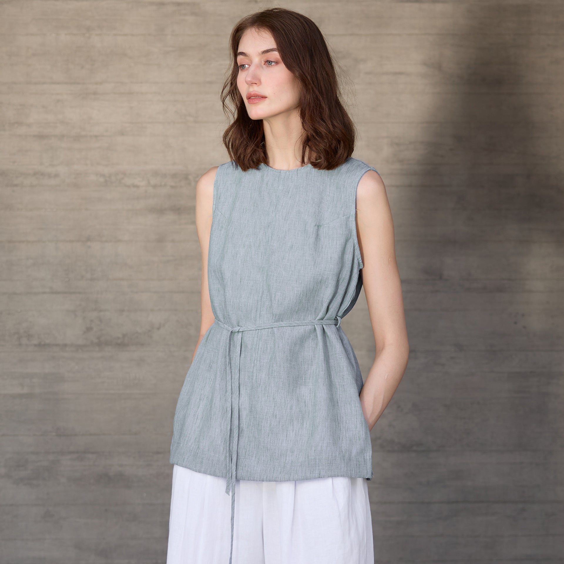 Women's Linen Lace-Up Sleeveless Tank Top