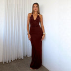 Women's Backless Halter Split Maxi Dress