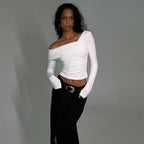 Women’s White Off Shoulder Long Sleeve Crop Top