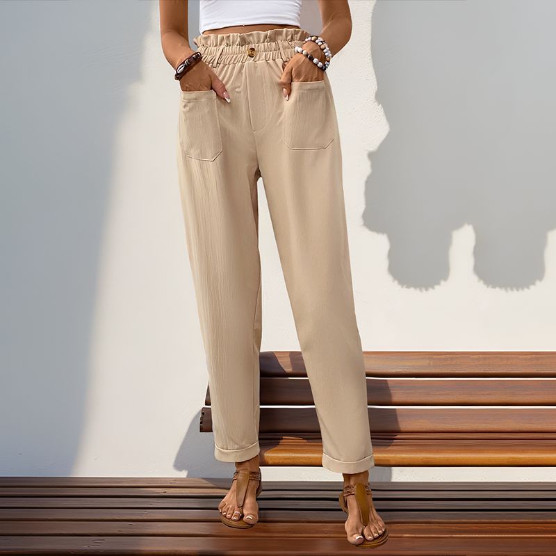 High Waist Solid Color Tapered Pants