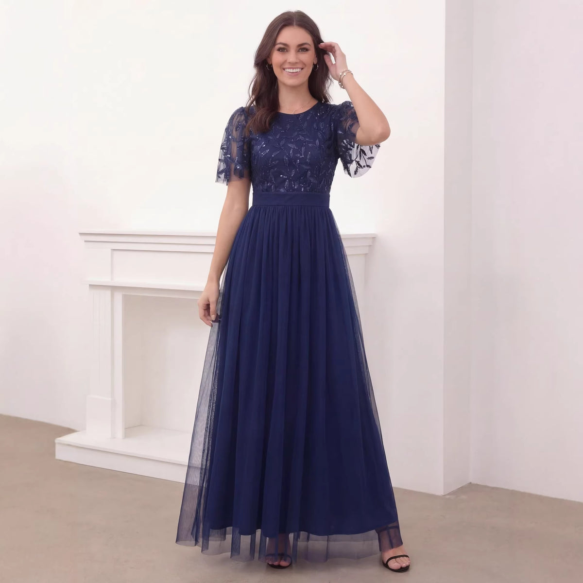 Women's Sequin Short-Sleeve Cocktail Dress