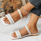 Women's Rhinestone Knitted-Band Slippers