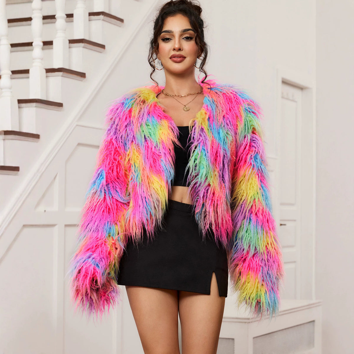 's Faux Fur Coat Artificial Fur Autumn Winter Beach Wool Coat