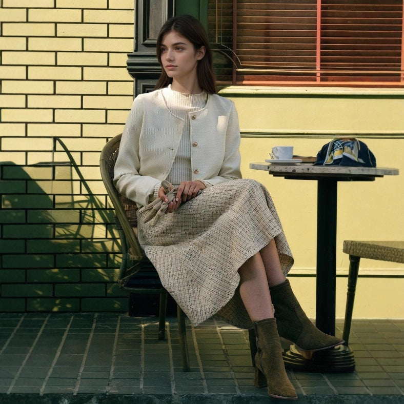 Autumn Winter High Waist Mid Length Big Hem Umbrella Skirt