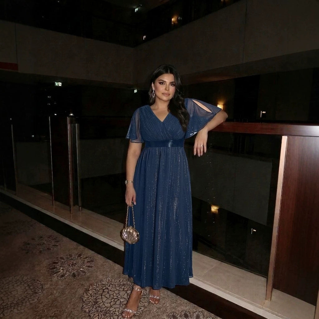 Women's Plus Size Navy Chiffon Maxi Dress