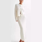 Women's White Knit Jacket & Skirt Two-Piece Set