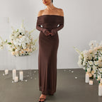 Women's Backless Mesh Long-Sleeve Formal Dress