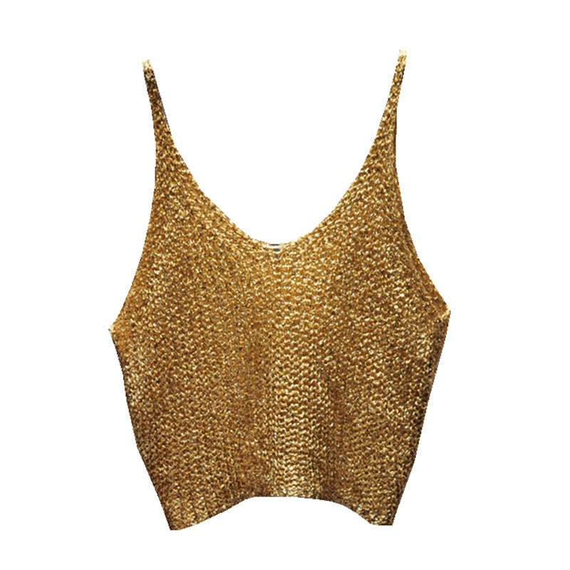 Women's Glitter Cropped Halter Top