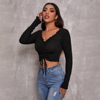 Women's V Neck Long Sleeved T Shirt Casual Simple Design Bottoming