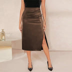 Leather Office Lady Sheath Repair Slit Skirt