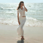 Women's Knit High-Waisted Cutout Top and Skirt Two-Piece Set