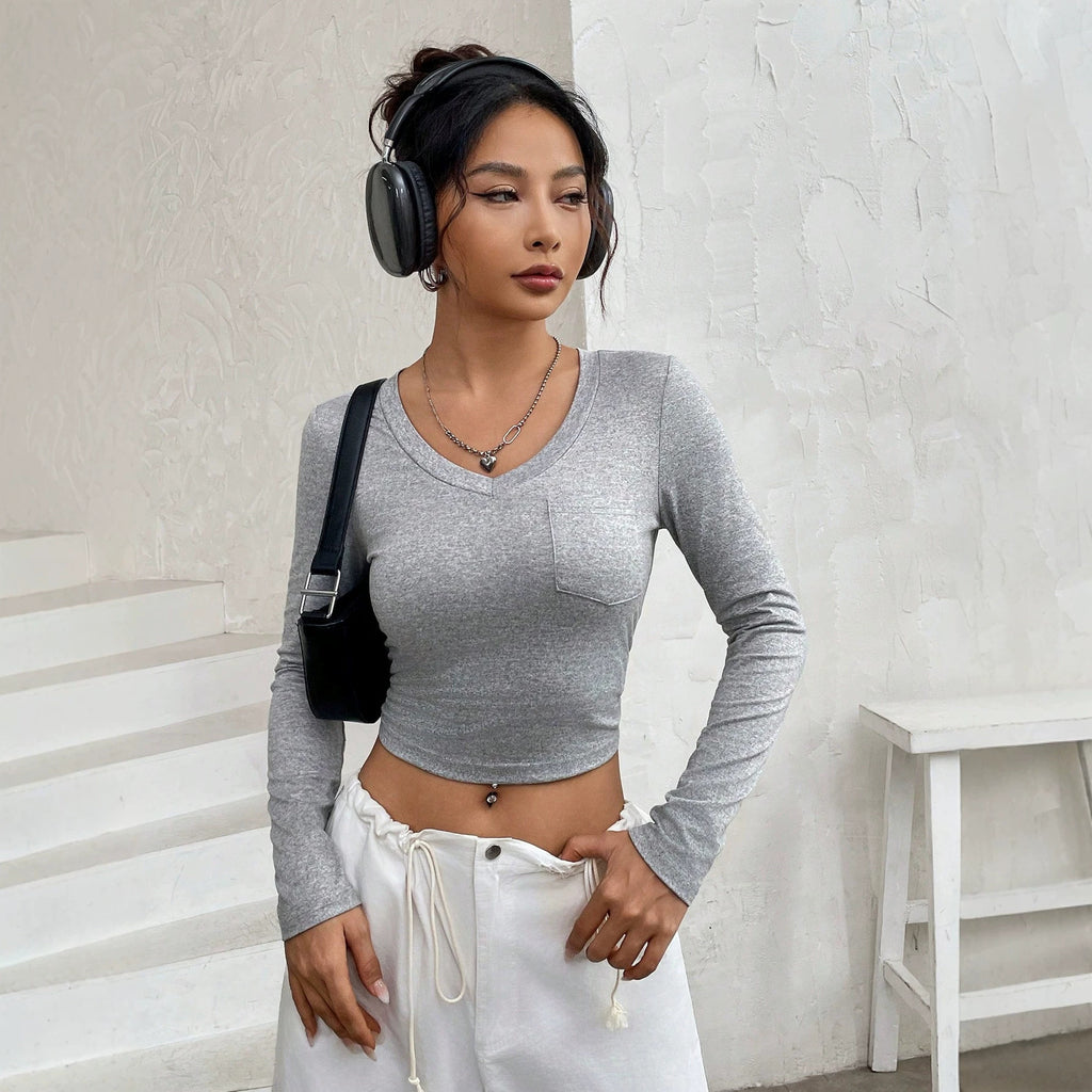 Women's V-Neck Short-Sleeve Crop Top