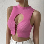 's Top Hollow Out Cutout Out Strap Solid Color Short Slim