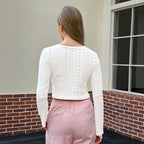 Women’s Ivory Ruched Lace Up V Neck Top