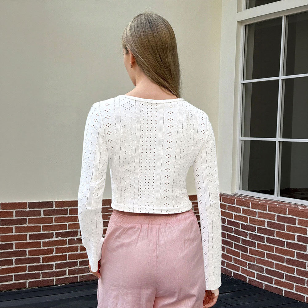 Women’s Ivory Ruched Lace Up V Neck Top