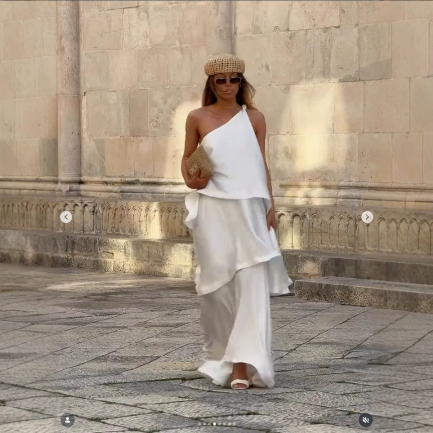 Women's Layered One-Shoulder Maxi Dress