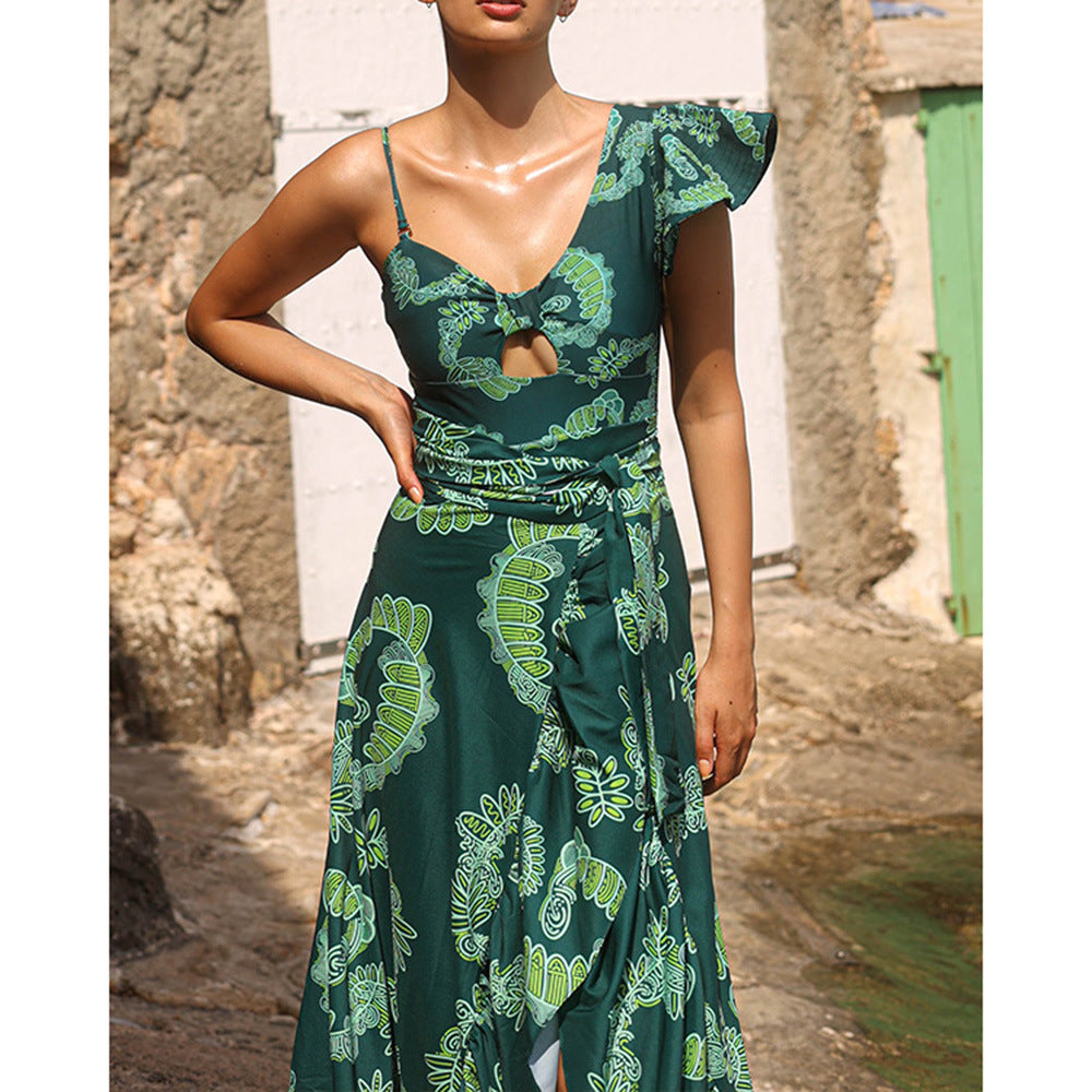 Asymmetric Ruffled One-piece Swimwear