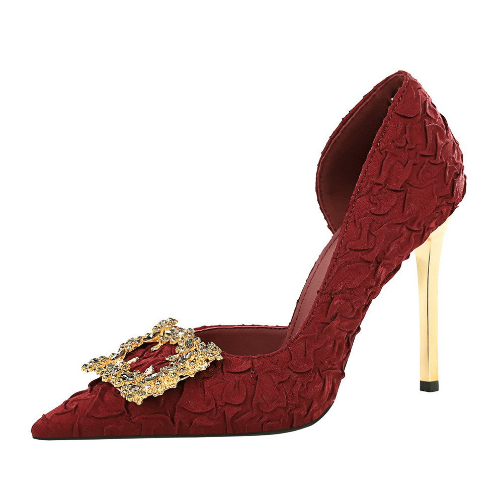 Women's Rhinestone Buckle Satin Wedding Heels