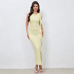 Women’s Side-Slit Ribbon-Shoulder Dress