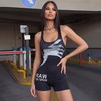 Summer Women Personalized Printed Big U Neck Slim Shorts