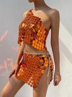 Women's Fishnet Rhinestone Halterneck With Suspenders Hollow Top