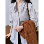 Striped Drop Shoulder Lace-Up Shacket