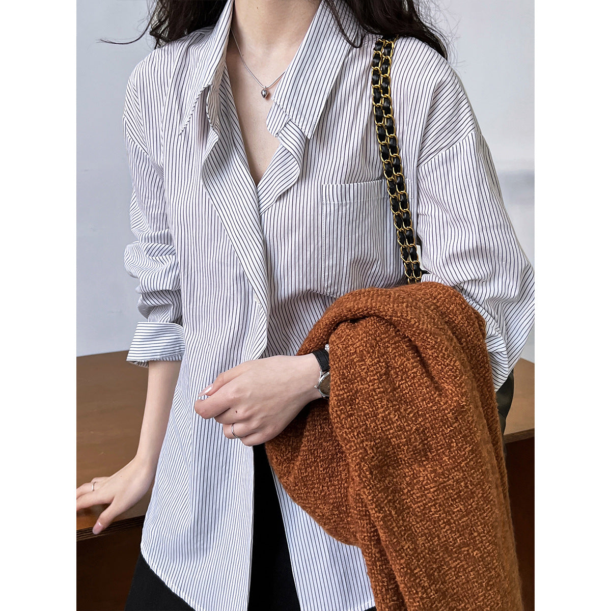 Striped Drop Shoulder Lace-Up Shacket