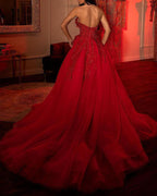 Women's Red Sequin Off-Shoulder Formal Swing Dress