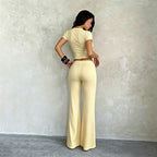 Casual WL Pants Two Piece Set Slim round Neck Top