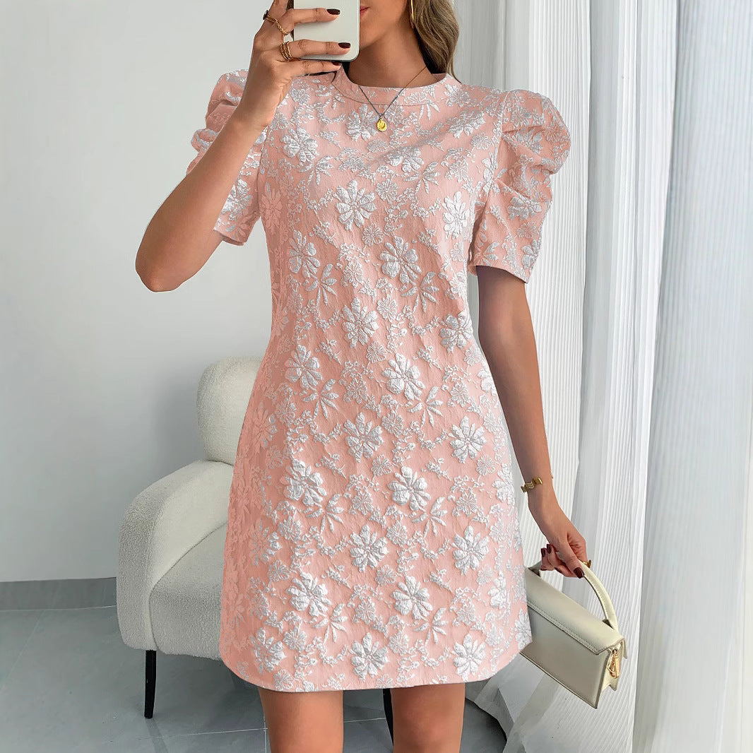 Textured Jacquard Round-Neck Dress