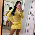 Women's Lace Long-Sleeve Top & Sheath Skirt Set